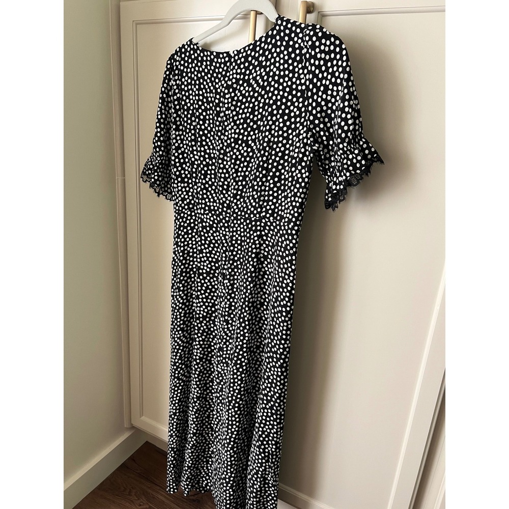 Talbots Polka Dot Lace Trim Midi Dress Black White V-Neck Short Sleeve NWT Sz 2 - Picture 9 of 15